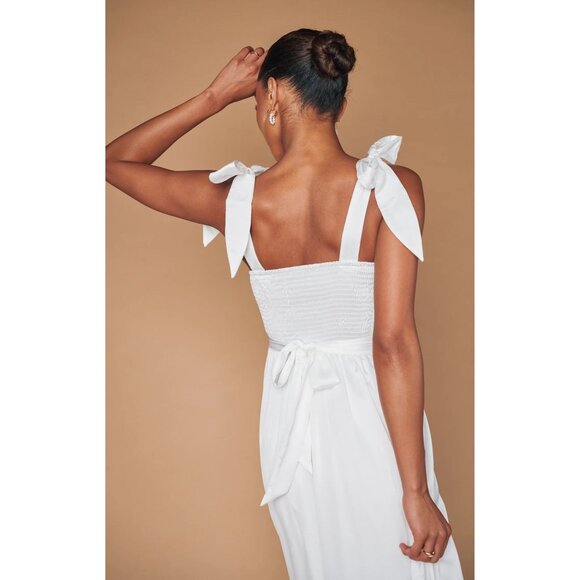 Show Me Your Mumu White Midi Dress With Bow Tie Straps & Smocked Back NWOT - Picture 5 of 16